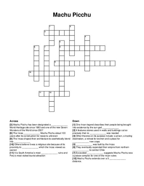 Machu Picchu residents. Today's crossword puzzle clue is a quick one: Machu Picchu residents. We will try to find the right answer to this particular crossword clue. Here are the possible solutions for "Machu Picchu residents" clue. It was last seen in British quick crossword. We have 1 possible answer in our database.